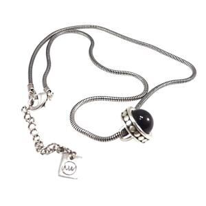 Nine West Silver Snake Chain Black Lucite Cabochon Necklace